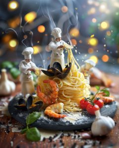 AI food photo of italian pasta. AI food photo and video fish. ai agency