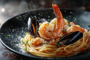 AI food photo of italian pasta. AI food photo and video fish. ai agency
