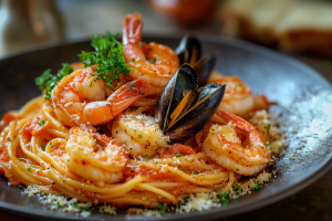 AI food photo of italian pasta. AI food photo and video fish. ai agency